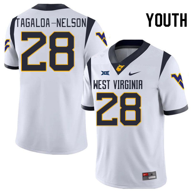 Youth #28 Aden Tagaloa-Nelson West Virginia Mountaineers College 2024 New Uniforms Football Jerseys